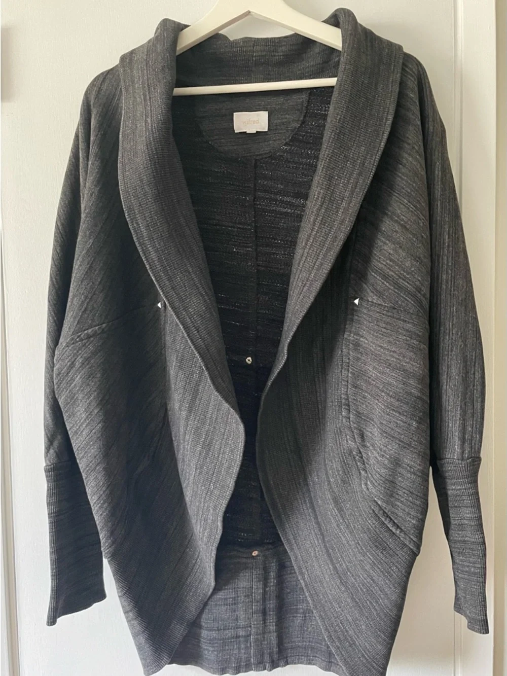 Wilfred Aritzia Charcoal Open Front Cardigan Draped Shawl Collar Knit Sweater M - Picture 6 of 8